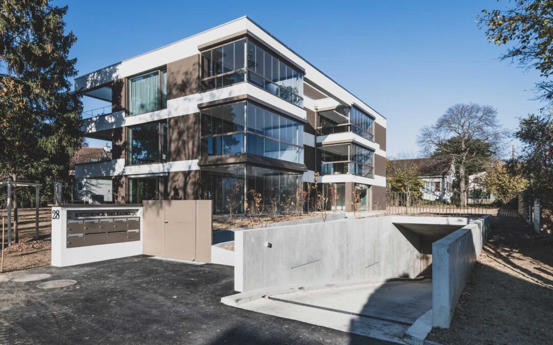 Architecture immeuble d&rsquo;habitation Meyrin, Suisse